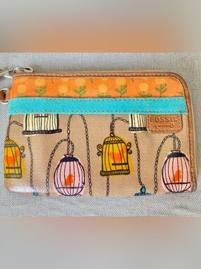 🦜 Fossil Key-Per Birdcage Print Wristlet Wallet 2000’s Y2K